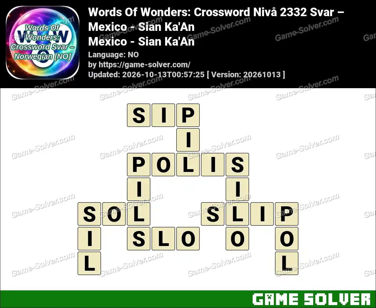 Words Of Wonders: Crossword Nivå 2332 Svar – Mexico – Sian Ka’An